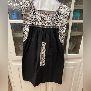 Mi Golondrina Black embroidered dress with gold & silver thread
